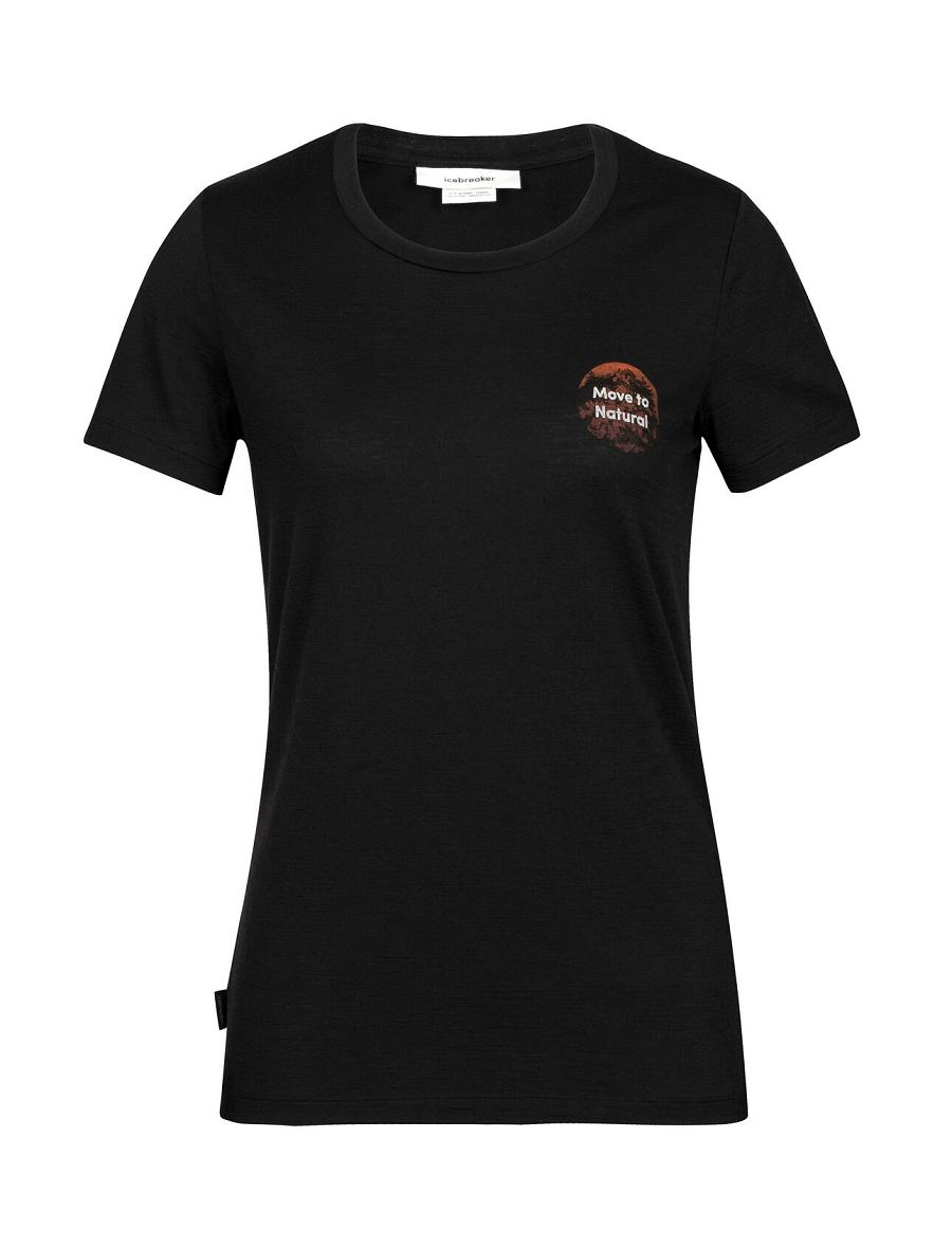 Black Women's Icebreaker Merino Tech Lite II Short Sleeve Natural Alps T Shirts | USA 1605VRWD